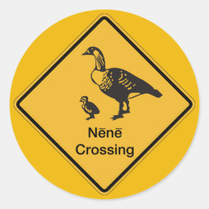 Nene Crossing, Traffic Warning Sign, Hawaii, Veren Ronde Sticker