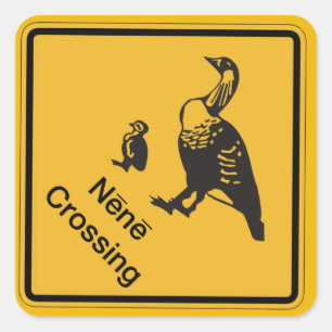 Nene Crossing, Traffic Warning Sign, Hawaii, Veren Vierkante Sticker