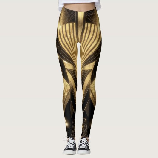 Neo Art Deco Black Gold Geometric Gatsby  Leggings (Voorkant)