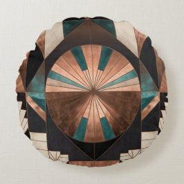 Neo Art Deco Geometric Teal Copper Gold Sunburst Rond Kussen