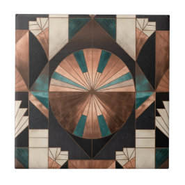 Neo Art Deco Geometric Teal Copper Gold Sunburst Tegeltje