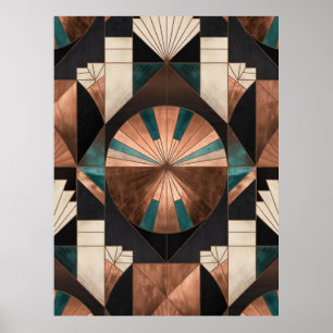 Neo Art Deco Geometrische Teal Koper Gouden Zonneb Poster