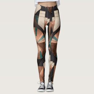 Neo Art Deco geometrische teal koperen gouden zonn Leggings