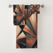 Neo Art Deco Teal Copper Geometric Sunburst Bad Handdoek (Insitu)