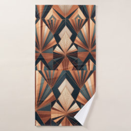 Neo Art Deco Teal Copper Geometric Sunburst Bad Handdoek