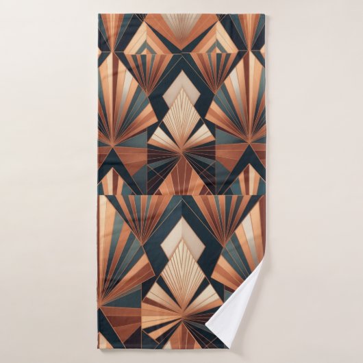 Neo Art Deco Teal Copper Geometric Sunburst Bad Handdoek (Badhanddoek)