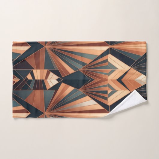 Neo Art Deco Teal Copper Geometric Sunburst Bad Handdoek (Handdoek)