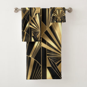 Neo Art Deco Zwart Goud Geometrische Gatsby Bad Handdoek