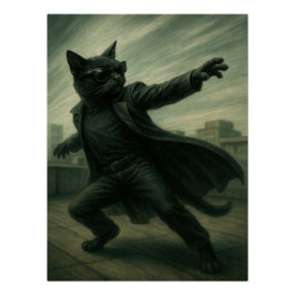Neo Catrix - Black Cat in Trench Coat & Shades Perfect Poster
