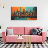 Neo Cityscape 's nachts Canvas Afdruk (Insitu (Woonkamer))
