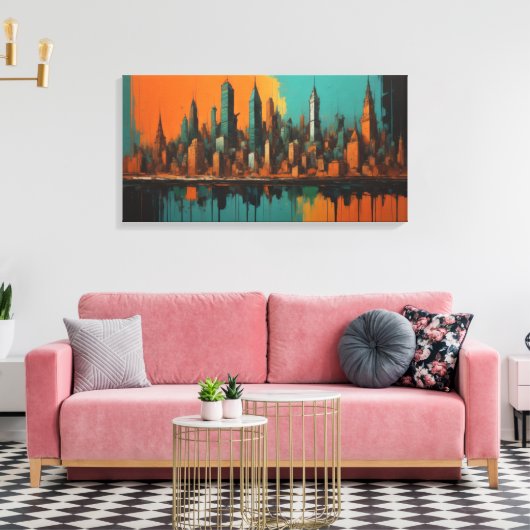 Neo Cityscape 's nachts Canvas Afdruk (Insitu (Woonkamer))