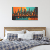 Neo Cityscape 's nachts Canvas Afdruk (Insitu (Slaapkamer))