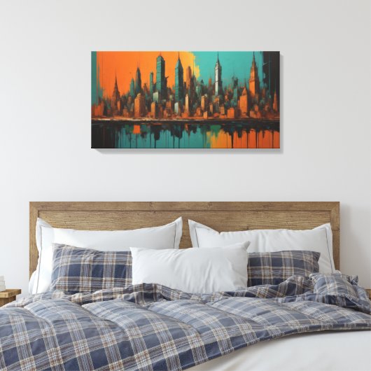 Neo Cityscape 's nachts Canvas Afdruk (Insitu (Slaapkamer))