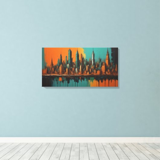 Neo Cityscape 's nachts Canvas Afdruk (Insitu (Houten vloer))