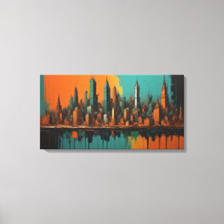Neo Cityscape 's nachts Canvas Afdruk