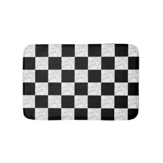 Neo Deco Black and Faux White Marble Checkerboard Badmat