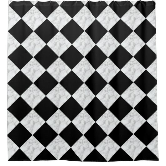 Neo Deco Black and Faux White Marble Checkerboard Douchegordijn (Voorkant)