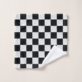 Neo Deco Black and Faux White Marble Checkerboard Washandje