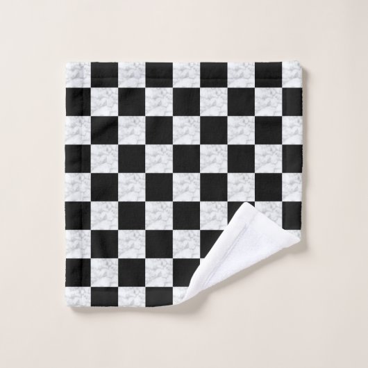 Neo Deco Black and Faux White Marble Checkerboard Washandje (Wasdoekje)