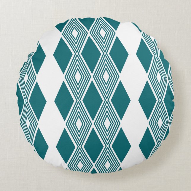 Neo-Deco Diamond Grid Ronde Accentkussen Rond Kussen (Voorkant)