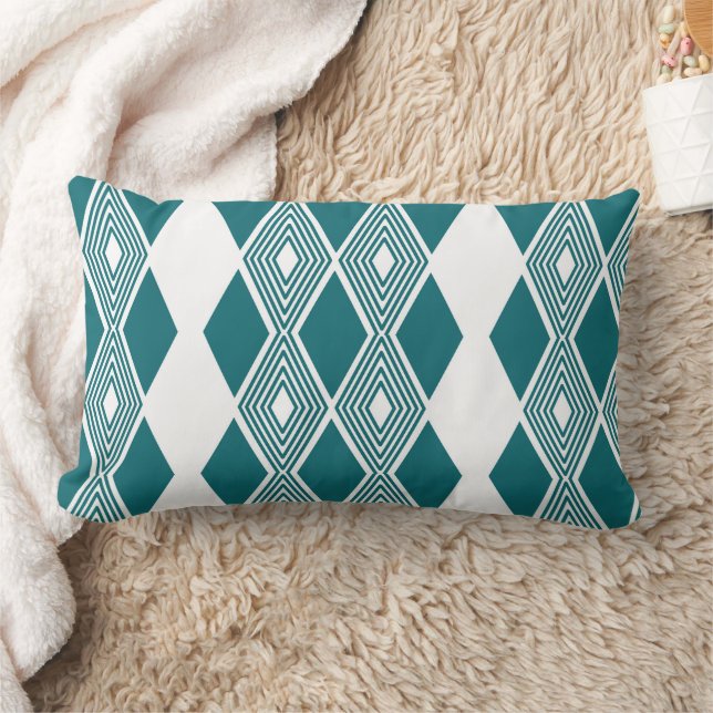 Neo-Deco Diamond Grid Teal Geometrische Kussen (Deken)