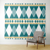Neo-Deco Diamond Grid Teal Wandtapijt Wandkleed (In Situ (horizontaal))