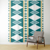 Neo-Deco Diamond Grid Teal Wandtapijt Wandkleed (In situ)