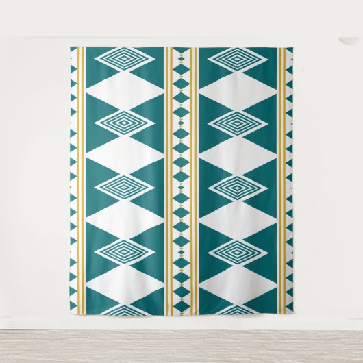 Neo-Deco Diamond Grid Teal Wandtapijt Wandkleed (Voorkant)