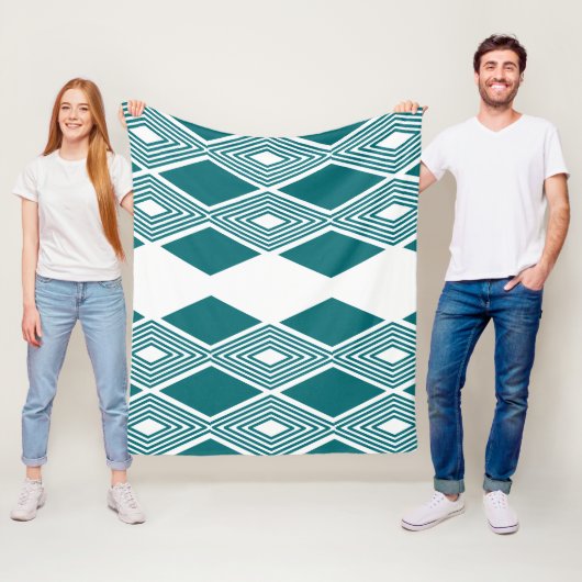 Neo-Deco Diamond Grid Turquoise Vliesdeken Fleece Deken (In situ)