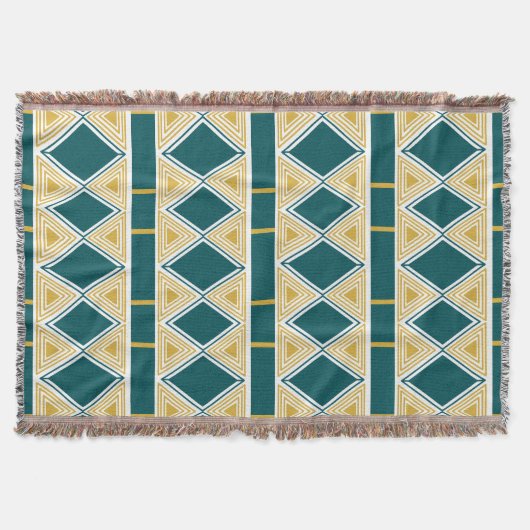 Neo-Deco Driehoekig Raster Turquoise Worpdeken Deken (Voorkant)