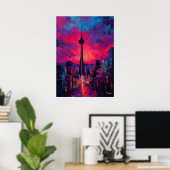 Neo Expressionist Seoul Skyline Vibrant Sunset Poster (Thuiskantoor)
