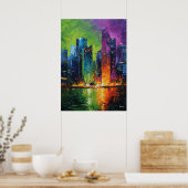Neo Expressionist Singapore Skyline Vibrant Sunset Poster (Keuken)