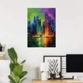 Neo Expressionist Singapore Skyline Vibrant Sunset Poster (Thuiskantoor)
