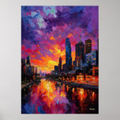 Neo-Expressionistische Melbourne Skyline Levendige Poster (Voorkant)