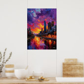 Neo-Expressionistische Melbourne Skyline Levendige Poster (Keuken)