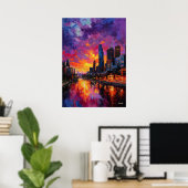 Neo-Expressionistische Melbourne Skyline Levendige Poster (Thuiskantoor)