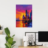 Neo-Expressionistische Mumbai-skyline Levendige Zo Poster (Thuiskantoor)
