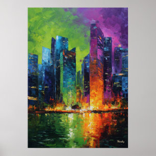 Neo-Expressionistische Singapore Skyline Levendige Poster