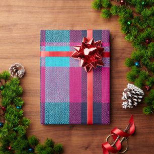 Neo-Fuchsia Geruite Cadeauverpakking Cadeaupapier
