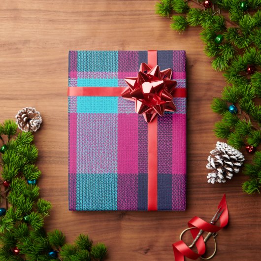 Neo-Fuchsia Geruite Cadeauverpakking Cadeaupapier (Feestdagen Geschenken)