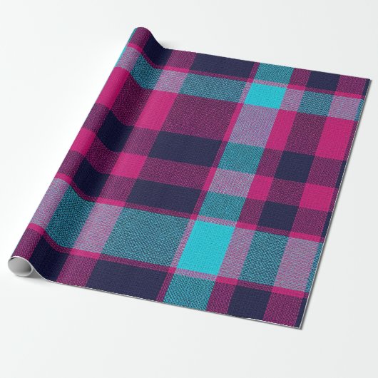 Neo-Fuchsia Plaid Giftwrap Cadeaupapier (Uitgerold)