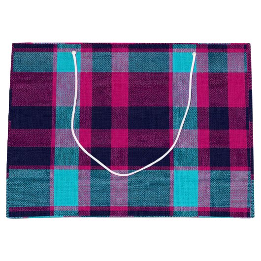Neo-Fuchsia Plaid Groot Cadeauzakje (Voorkant)