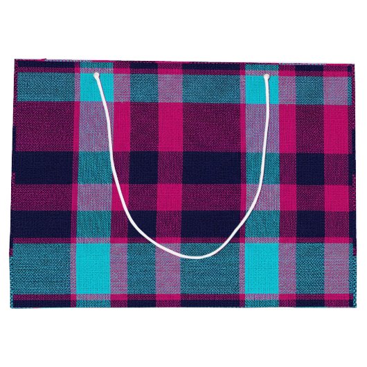 Neo-Fuchsia Plaid Groot Cadeauzakje (Achterkant)