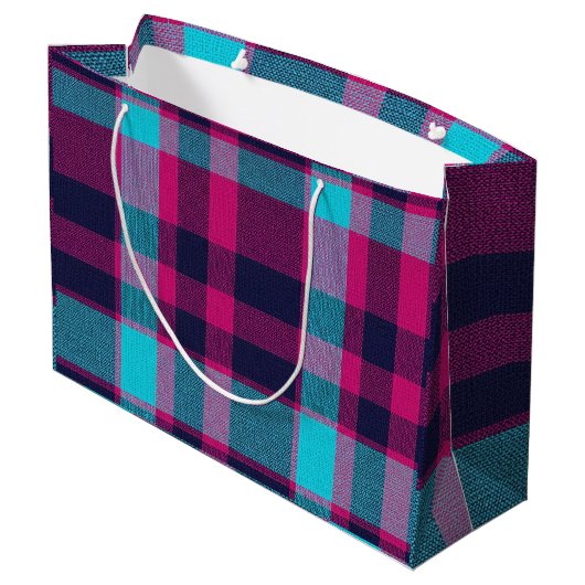 Neo-Fuchsia Plaid Groot Cadeauzakje (Achterkant Gekanteld)
