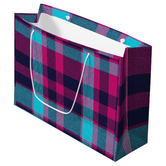 Neo-Fuchsia Plaid Groot Cadeauzakje (Voorkant Gekanteld)