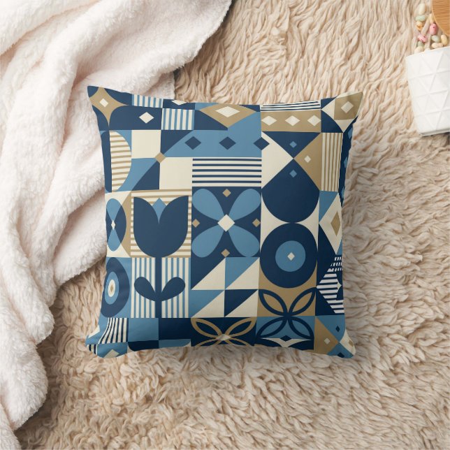 Neo geo design met elegante blauw gouden kleuren kussen (Deken)