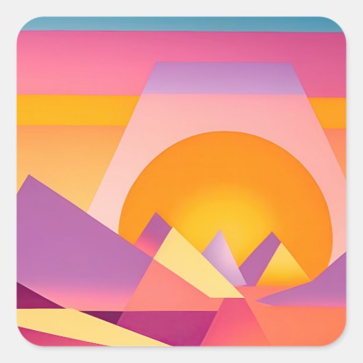 NEO GEO ZONSONDERGANG LANDSCHAP VIERKANTE STICKER (Voorkant)