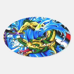 Neo Jap Dragon Tattoo Ovale Sticker
