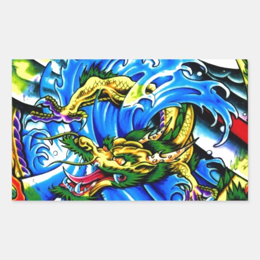 Neo Jap Dragon Tattoo Rechthoekige Sticker (Voorkant)