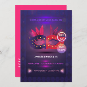 Neo Masquerade Mask Birthday Party Invitation Kaart